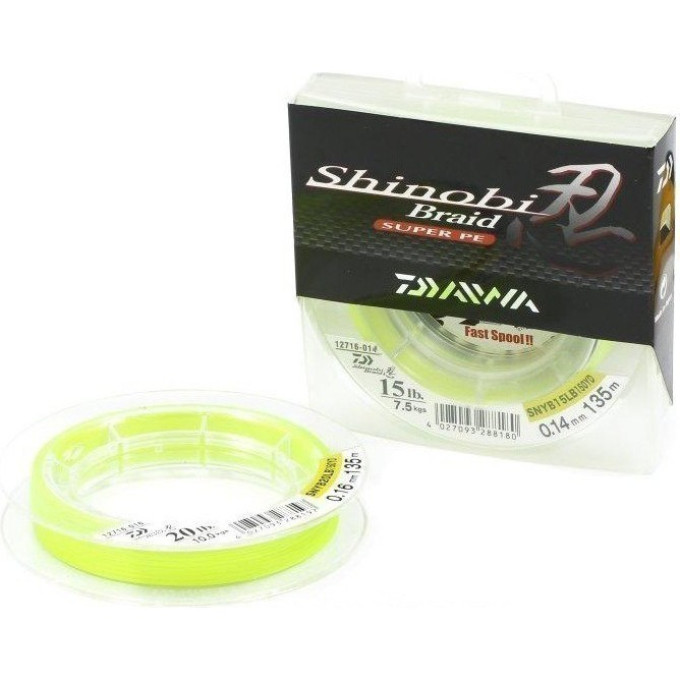 Плетеная леска DAIWA Shinobi Braid - 50 Lb (0,28мм) - 135м (ярко-жёлтая) 4027093288234